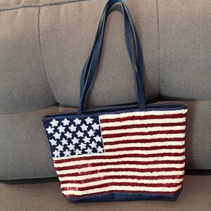 Beaded Red White and Blue American Flag Bag
